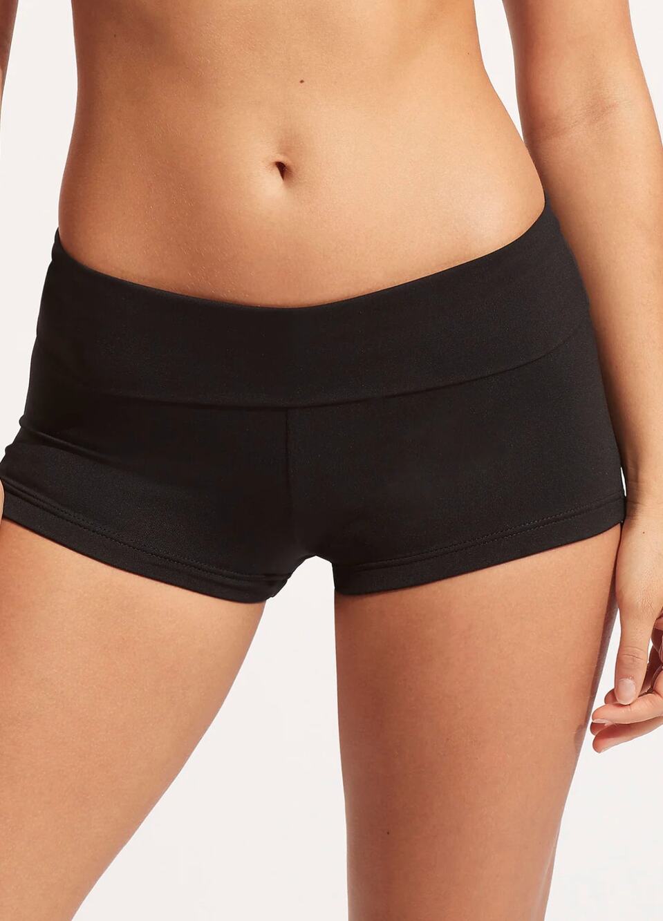SEAFOLLY Women's Roll Top Boyleg Swim Bottom Size 10 Black NWT